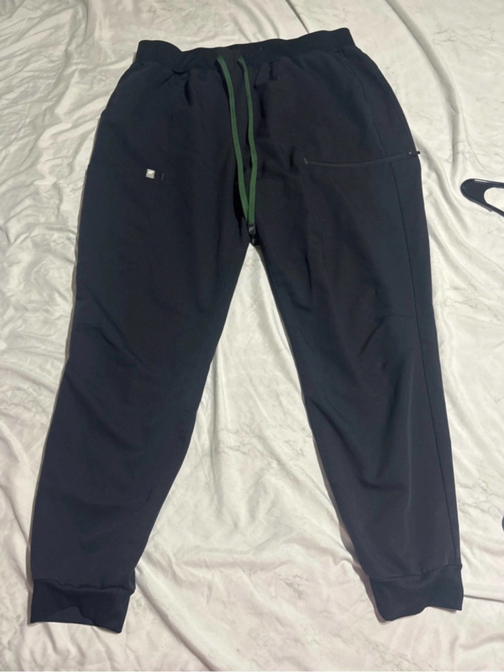 Fabletics Black Jogger Pants with Green Drawstring